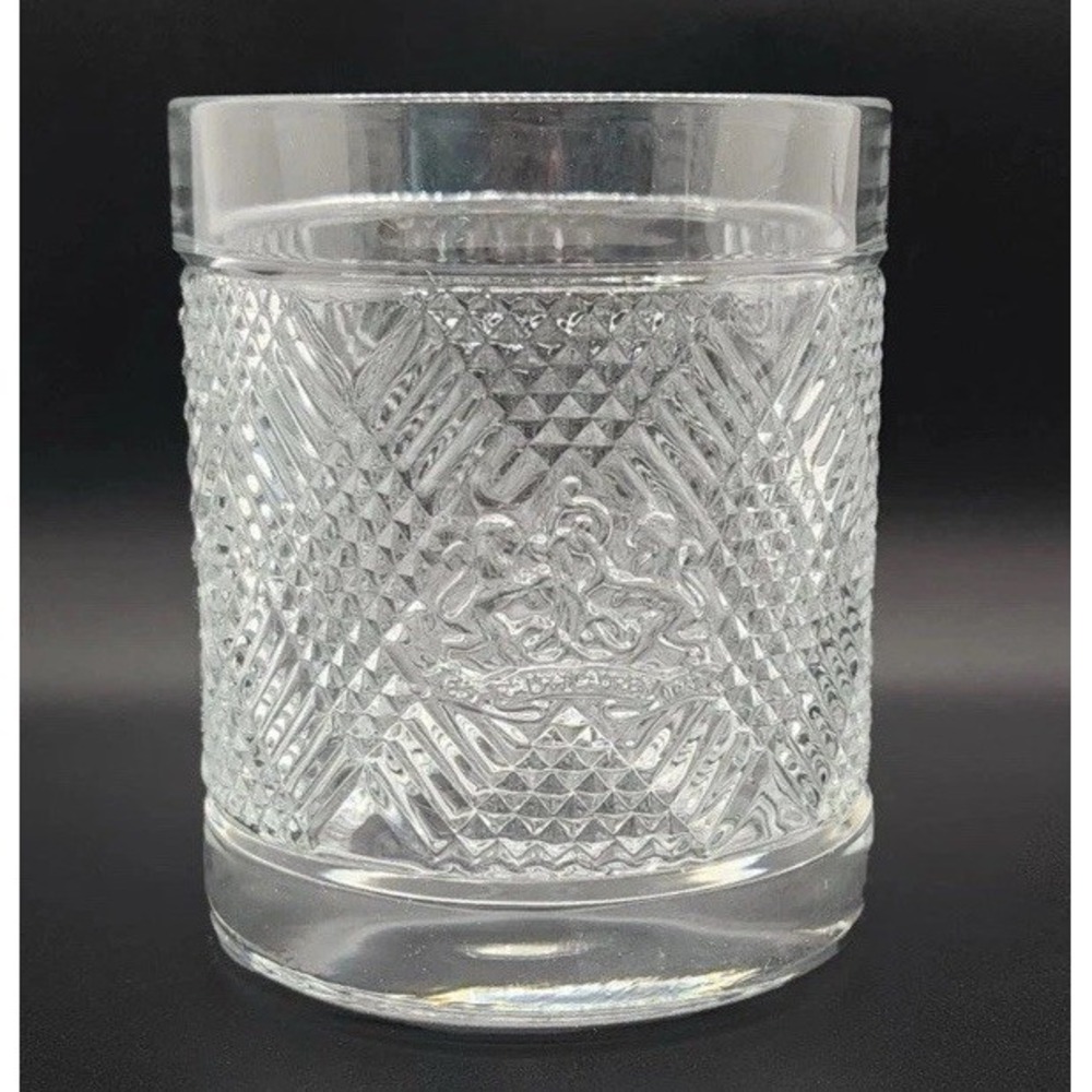 Ralph Lauren Clear Pressed Glass Tumbler with Crest Pattern